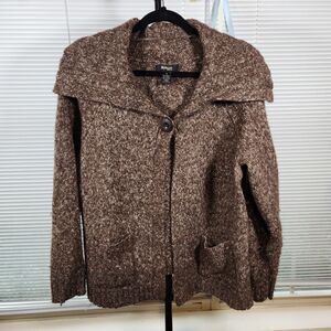 Style&Co $60 1X Brown Gold Heather Shawl Collar One Button Wool Blend Cardigan